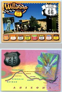 2 Postcards WILLIAMS, AZ ~ Street Scene ROUTE 66 & ARIZONA ROUTE 66 MAP 4x6