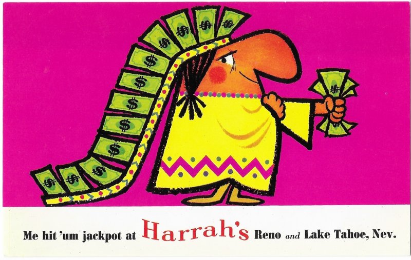 Indian Chief with Money Head Dress Jackpot at Harrah's Reno & Lake Tahoe Nevada