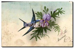 Old Postcard Fantasy Flowers Swallow