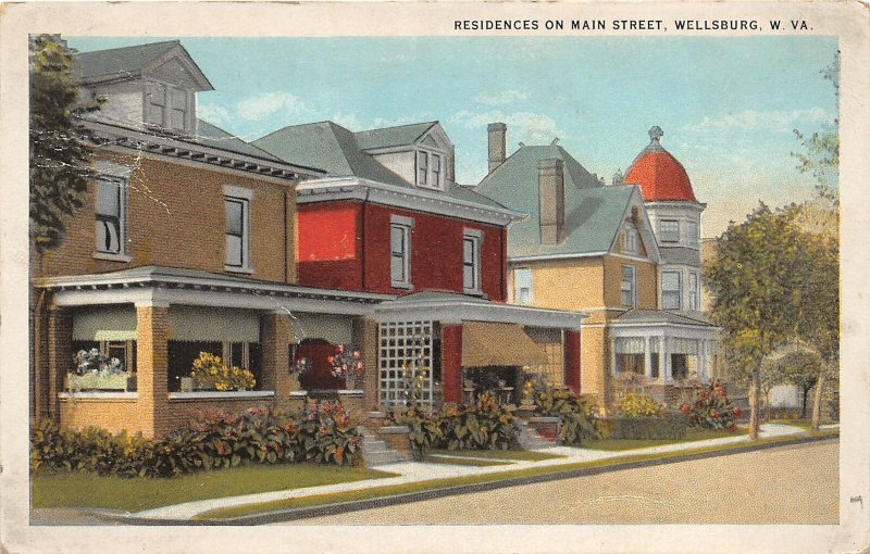 F42/ Wellsburg West Virginia Postcard 1924 Residences Main Street Homes