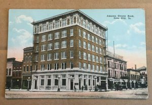 VINTAGE 1920 USED .01 POSTCARD - JOHNSON COUNTY BANK, IOWA CITY, IOWA