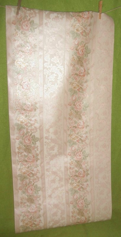 Vintage By the Yard Shand Kydd Wall Paper Covering Sample Pink Roses Floral