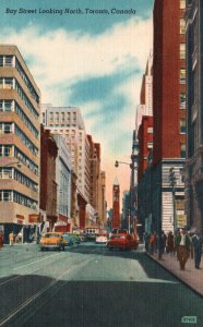 Vintage Postcard 1957 Bay Street Road Highway Looking North Toronto Canada CAN