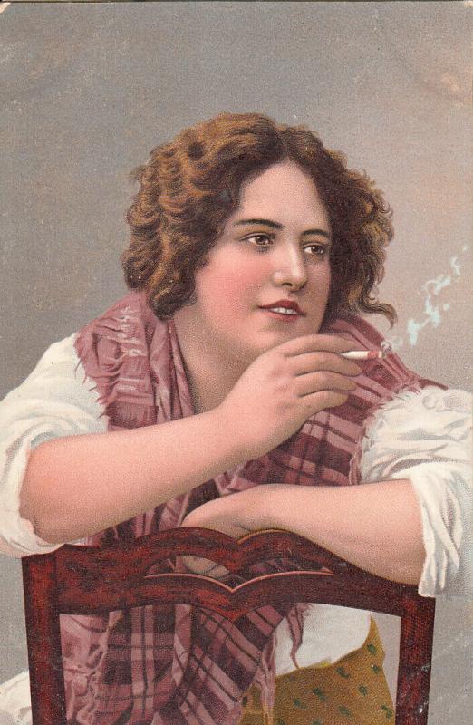 Stengel ethnic art folk cigarette smoking woman chromo early postcard