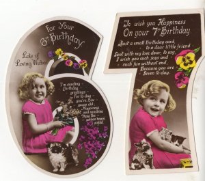 This Girl is 6th & 7th Birthday Cat Kittens Real Photo 2x Postcard s