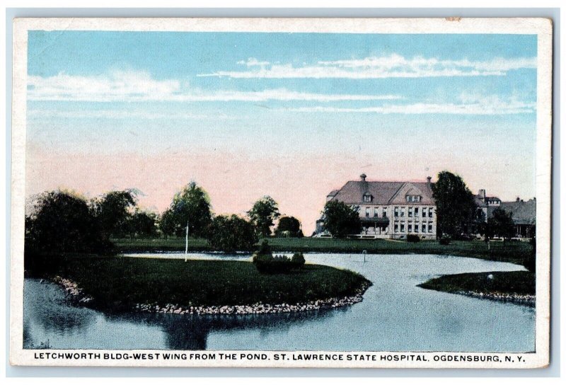 Letchworth Bldg West Wing From The Pond St. Lawrence State Hospital Postcard