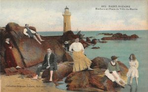 SAINT-NAZAIRE Rochers et Phare de Ville-ès-Martin Lighthouse Vintage Postcard