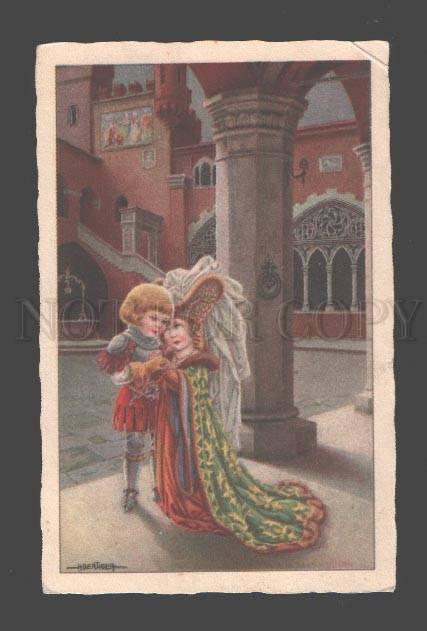 086438 ART DECO Kids KNIGHT & Lady by BERTIGLIA vintage PC