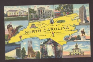 GREETINGS FROM NORTH CAROLINA NC STATE MAP VINTAGE LINEN POSTCARD