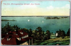 Postcard Georgian Bay 1914 View From Minnicoganashene Split Ring Honey Harbour