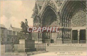 Old Postcard Reims Statue of Joan of Arc and gates of the Cathedral