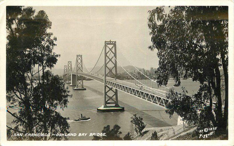 1938 San Francisco Oakland Bay Bridge California Piggott RPPC real photo 1412