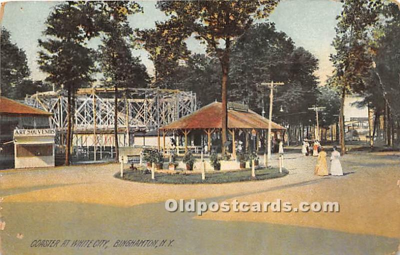 Coaster at White City Binghamton, NY, USA 1908 crease, corner wear, two pin h...