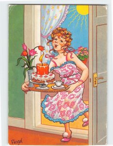 Postcard Birthday Greeting Card with Lady Humor Cartoon Art Print