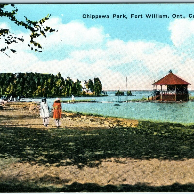 c1920s Ontario Canada Chippewa Park Fort William Litho Photo Postcard Gazebo A34