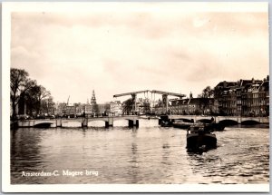 Amsterdam Magere Brug Netherlands Skinny Bridge Real Photo RPPC Postcard