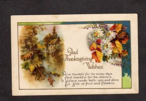 Glad Thanksgiving Wishes Greetings Poem Fall Scene Embossed Postcard
