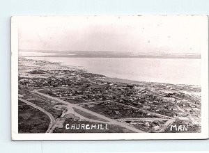 RPPC CHURCHILL, Manitoba Canada ~ BIRDSEYE VIEW of TOWN 1956 Postcard