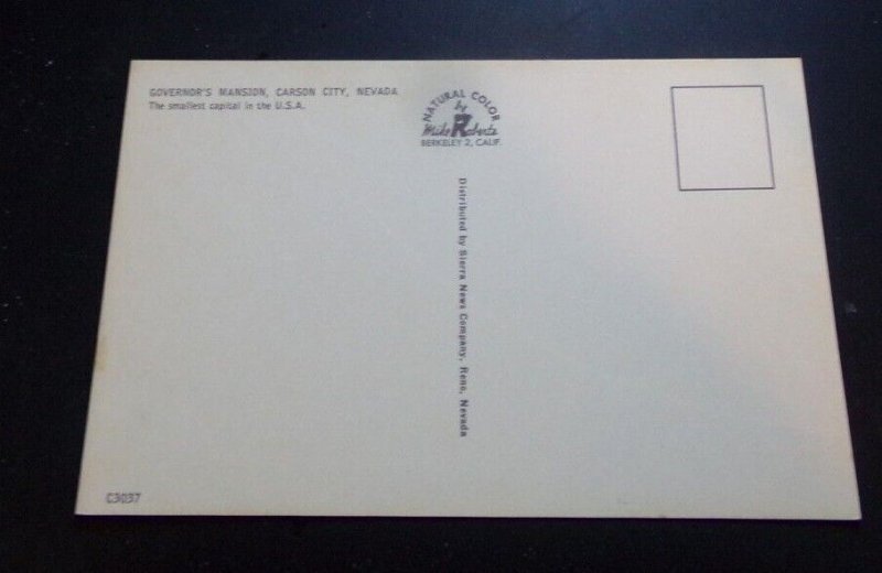 VINTAGE POSTCARD UNUSED - GOVERNOR'S MANSION, CARSON CITY, NEVADA