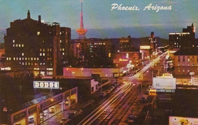 Arizona Phoenix First Avenue Looking South At Night 1966