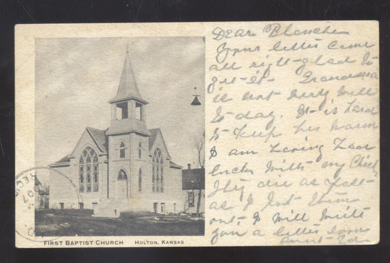 HOLTON KANSAS FIRST PABTIST CHURCH ANTIQUE VINTAGE POSTCARD HOLT MISSOURI