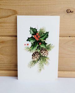 Christmas Holly Vintage Greeting Holiday Postcard c1960s 3.5 x 5.5