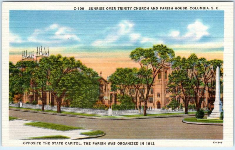 COLUMBIA, South Carolina  SC   Sunrise over TRINITY CHURCH Parish House Postcard