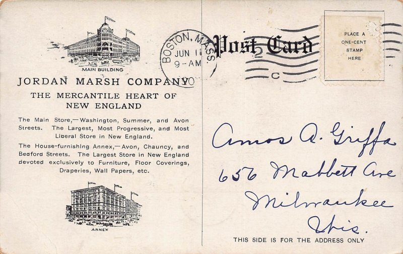 J78/ Boston Massachusetts Postcard c1910 Jordan Marsh Store Interior 227