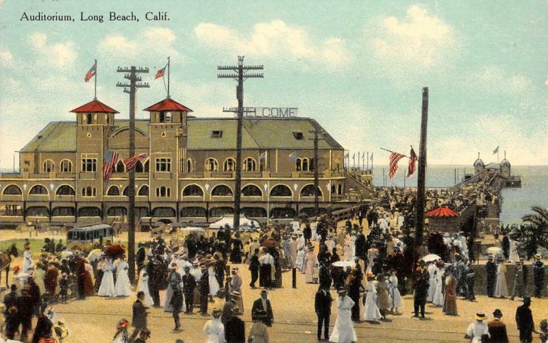 Auditorium, Long Beach, CA Pier Los Angeles County 1911 Vintage Postcard