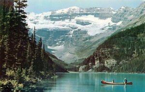Rotate Postcard Canada Lake Louise  Victoria Glacier Canoe 1969 