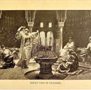 Court Life In Granada Victorian Print 1901 Woman History Ephemera DWP4C