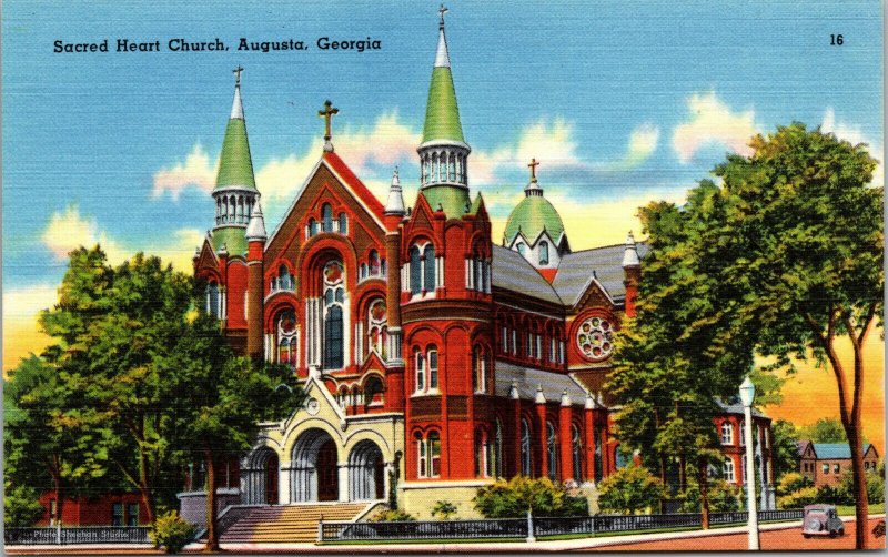 Vtg 1940s Sacred Heart Church Augusta Georgia GA Linen Postcard