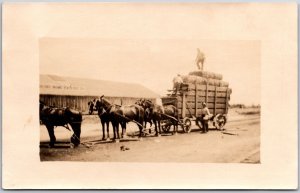 Horse Wagon Farming Presno Home Pckaging Company Building Postcard