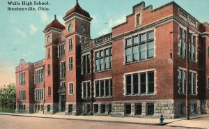Vintage Postcard 1912 Wells High School Campus Building Steubenville Ohio OH