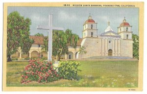 Mission Santa Barbara, Founded 1786, California, unused Curteich linen