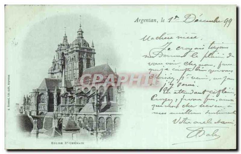 Postcard Ancient Church St Germain Argentan map 1899