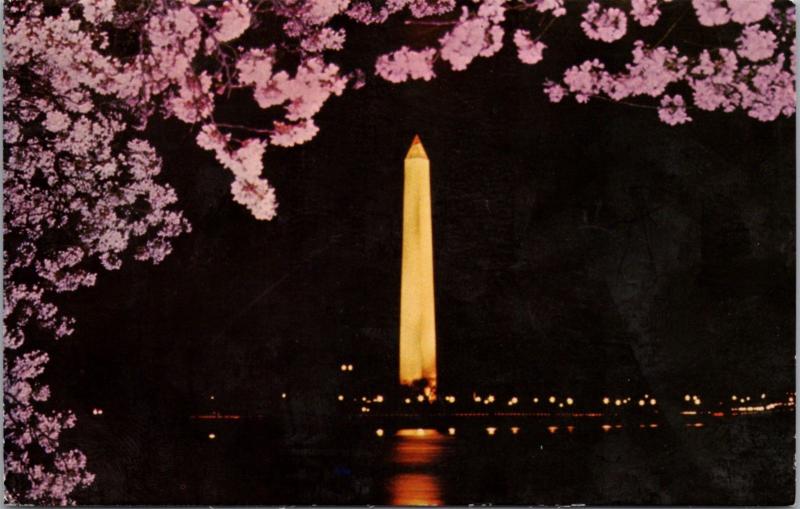 The Washington Monument Washington DC Night Pink c1973 Vintage Postcard E28