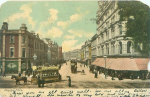 Belfast Donegal Place, Horse-Drawn Trolleys, Cadbury's Cocoa Postmarked 1904