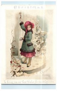 1869  Christmas  lady knocking on door,  poem on back