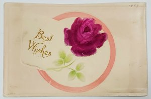 Best Wishes Flocked Rose 1909 to Cublertson Nebraska Postcard W6