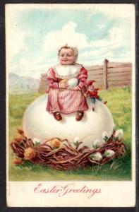 Easter Greetings Girl Large Egg Postcard 4156