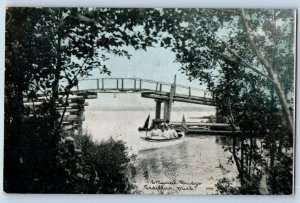 Cadillac Michigan MI Postcard Canal Bridge Riding Boat Lake 1911 Vintage Antique