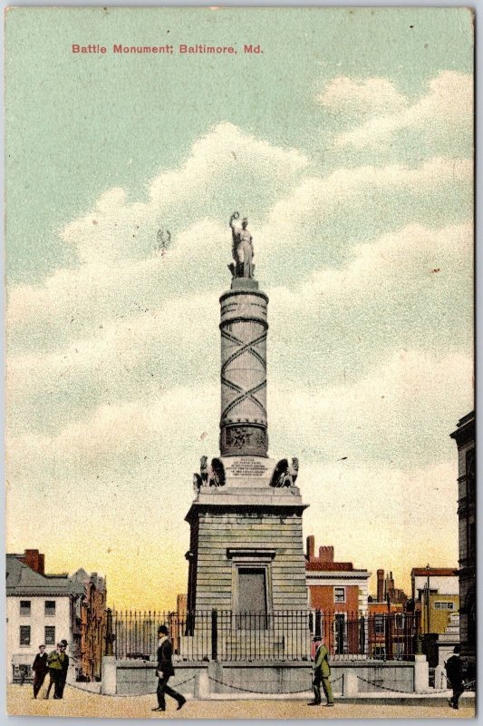 1909 Battle Monument Baltimore Maryland Public Square & Building Posted Postcard
