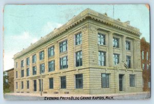 Grand Rapids Michigan Postcard Evening Press Building Exterior View 1908 Vintage