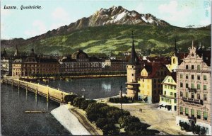 Switzerland Luzern Quaibrücke Vintage Postcard C084