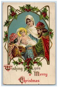 Christmas Postcard Religious Holly Berries Greeley Nebraska NE 1915 Antique