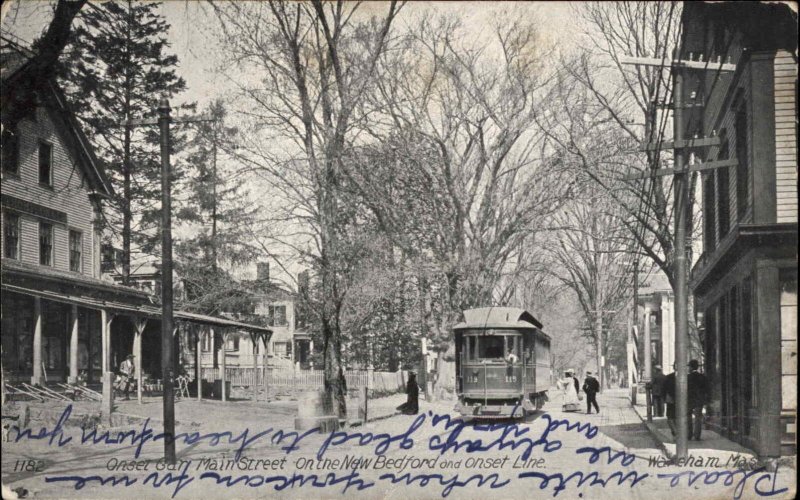 New Bedford Onset Line Trolley Car Main St. Wareham c1905 Postcard