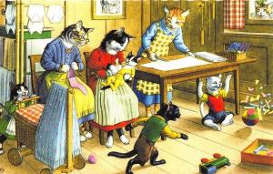 Mainzer Dressed Cats Kitten Sitting #4859 Postcard