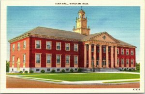 Town Hall Wareham Mass Vintage Linen Postcard New Bedford Papers Magazine Vtg 