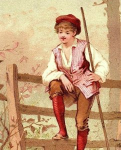 1880 S & G Haguenauer House Trade Card French Victorian Man Sitting On A Fence 